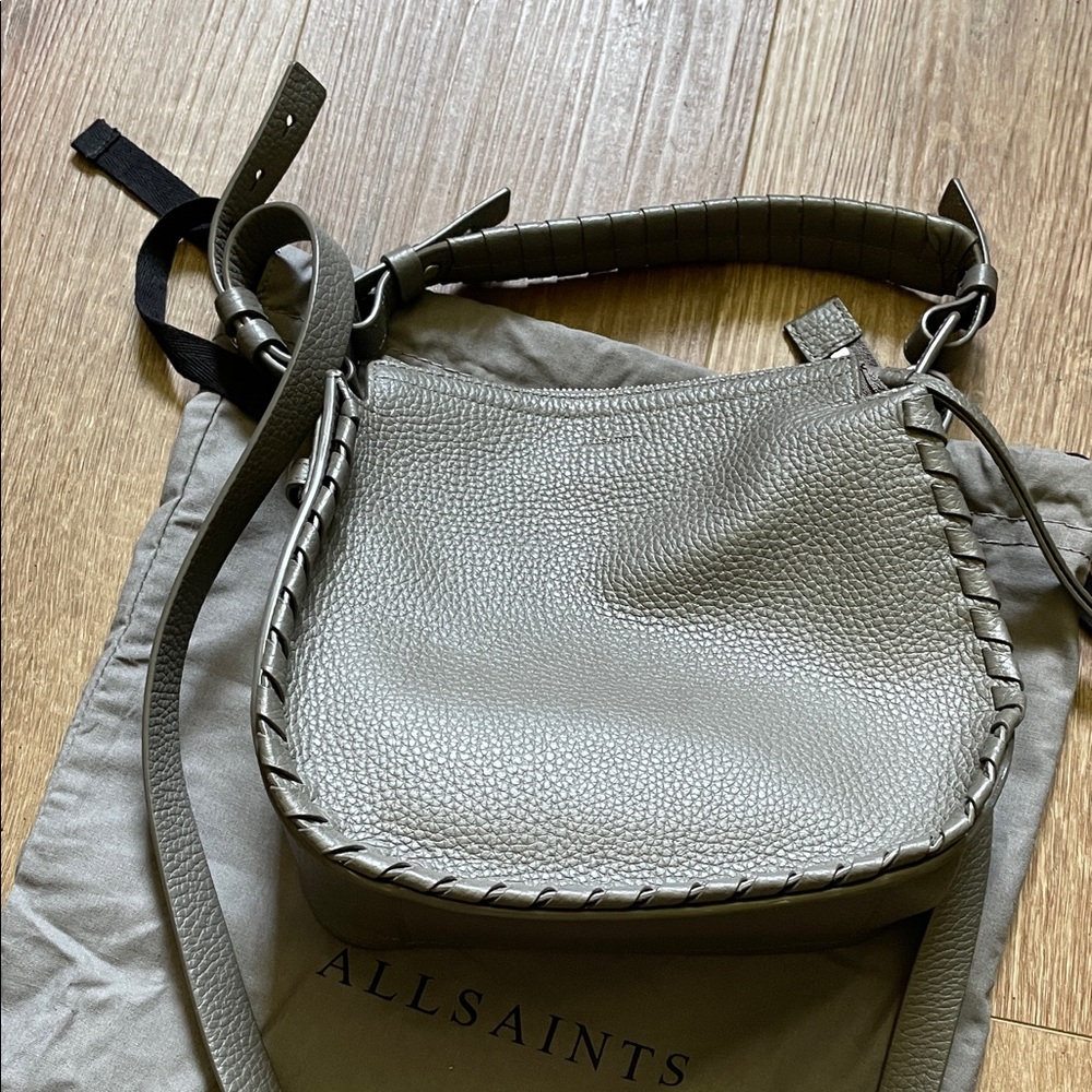AllSaints Mori Leather Crossbody Bag (Taupe)